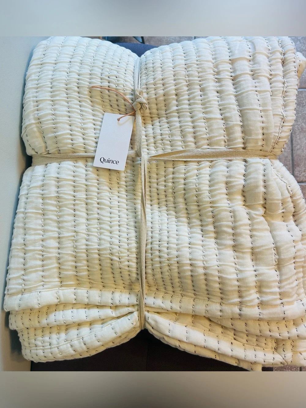 NWT Quince Organic Cotton Channel Stitch Undyed Coverlet & Sham!